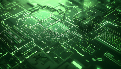 Futuristic green backdrop in an abstract tech setting, perfect for showcasing innovation and technological progress.