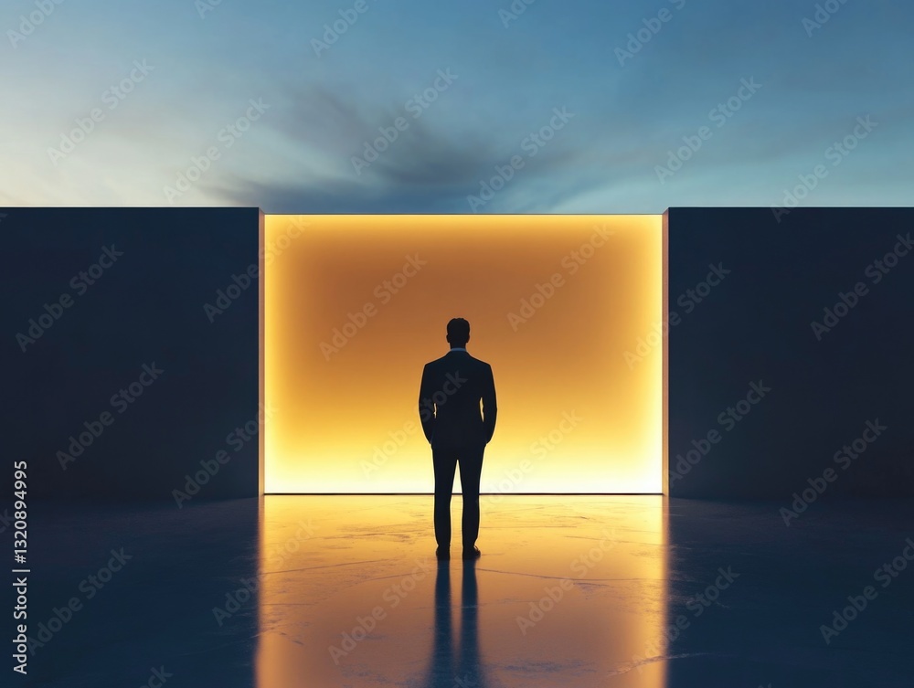 Aufkleber a person standing in front of a doorway with the door open, possible entrance or exit
