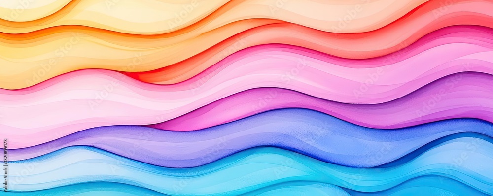 Poster Digital watercolor painting abstract background idea. Colorful waves blending together create a vibrant and dynamic abstract background.