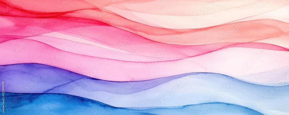 Poster Digital watercolor painting abstract background idea. A vibrant abstract background featuring flowing waves of pink and blue hues.