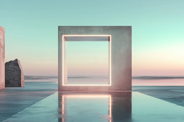 Glowing Square Portal on Water