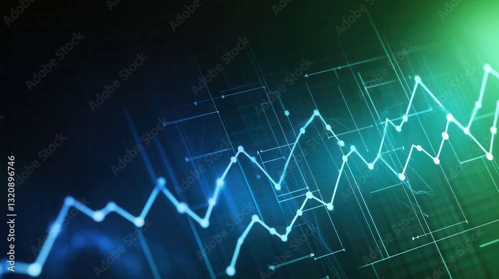 Fototapete Dynamic background of trend lines merging into a data grid illustrating political and economic analysis in cool tones