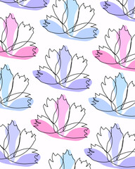 Hand drawn flower watercolor flowers pattern. Colorful hand drawn patchwork flat cartoon seamless pattern. Handmade patch work quilt style background for textile concept or fun modern backdrop design.