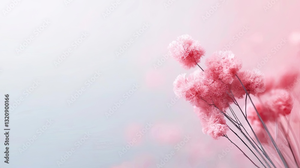 Poster Digital watercolor painting abstract background idea. Delicate pink flowers against a soft gradient background, creating a serene atmosphere.