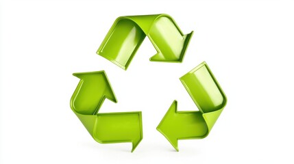 Glossy Green Recycle Symbol on White