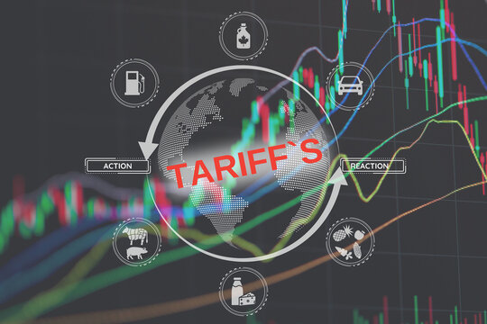 globalne skutki nakładania ceł, w tle schemat danych liczbowych
