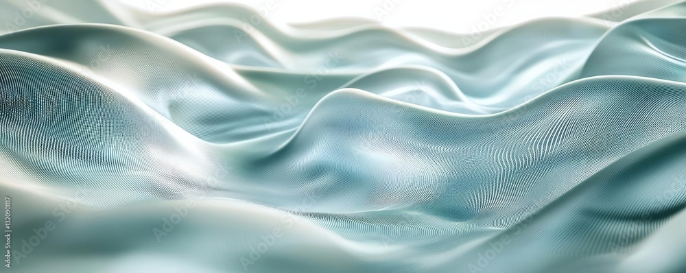 Poster Minimalist graphic design abstract background concept. Soft fabric waves in a serene, tranquil blue hue creating a calming visual effect.