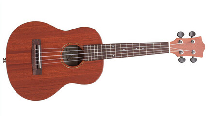 Rich Mahogany Ukulele with Detailed Fretboard on White Background