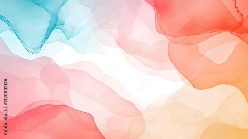 Poster Digital watercolor painting abstract background idea. A vibrant abstract background featuring soft flowing colors in coral and turquoise shades.