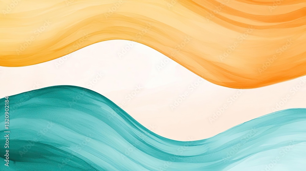 Aufkleber Digital watercolor painting abstract background idea. Abstract waves of orange and teal create a soothing and vibrant visual flow.