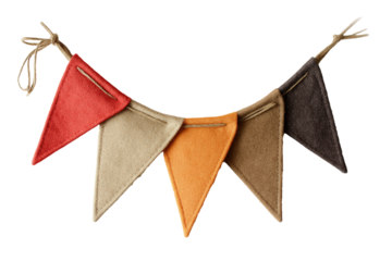 Felt pennant banner with triangle flags isolated on transparent white background