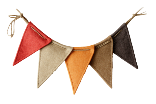 Felt pennant banner with triangle flags isolated on transparent white background