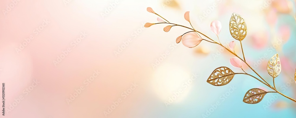 Poster minimalist graphic design abstract background concept. delicate branch with golden leaves against a 