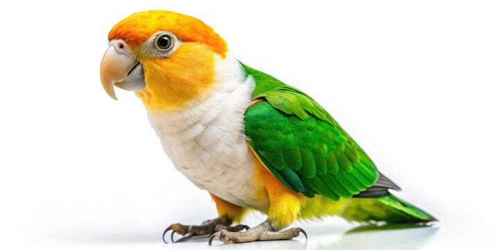 White-Bellied Caique Parrot Closeup, Vibrant Green Bird, Rule of Thirds Photography