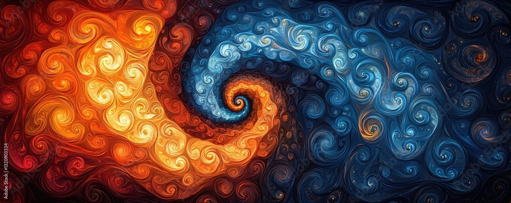 Poster Minimalist graphic design abstract background concept. A vibrant abstract representation of contrasting energies swirling together.