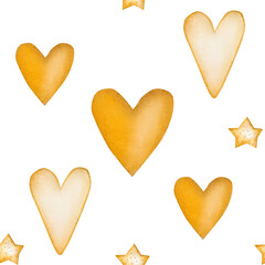 Seamless pattern yellow hearts, no background, transparent background, png