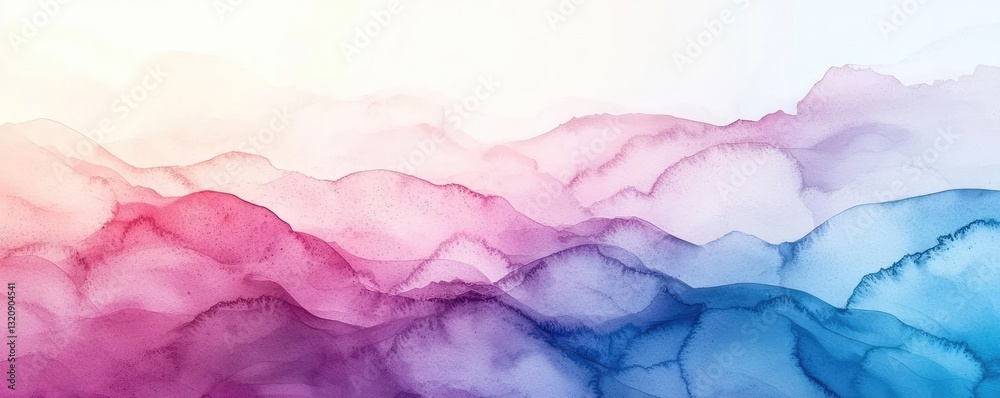 Aufkleber digital watercolor painting abstract background idea. a serene blend of colorful mountains in soft w
