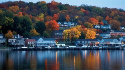 Havre De Grace. Beautiful Autumn Sunrise over Dock on Chesapeake Bay Coast