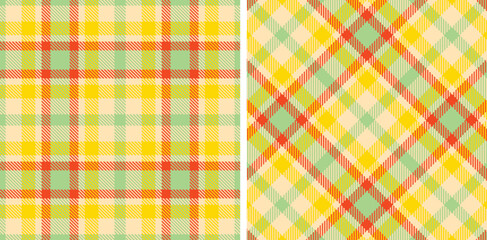 Spring Seamless Tartan featuring Rich Pale Peach and Warm Mint Green Fabric Design