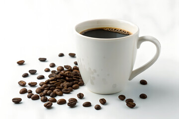 Obraz premium A white ceramic mug filled with dark coffee takes center stage
