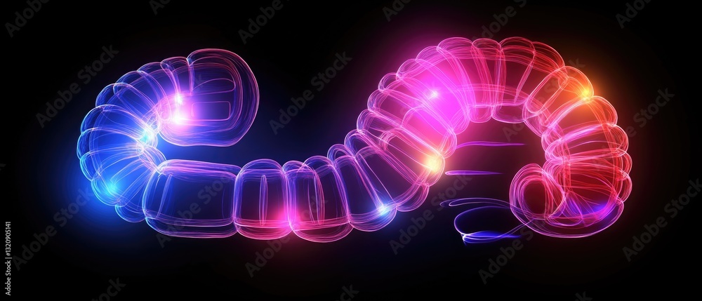 Aufkleber a close-up of a bright and colorful worm illuminated by its own glow, set against a dark background
