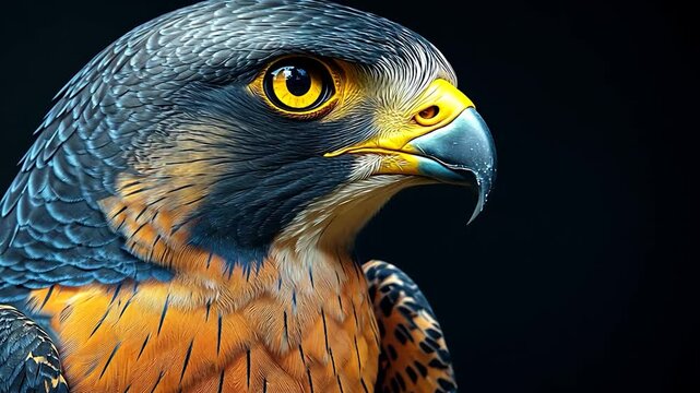 Majestic falcon portrait highlighting vibrant feathers and keen gaze