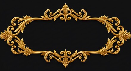 Ornate Golden Frame with Scrolling Floral Design Against a Dark Background