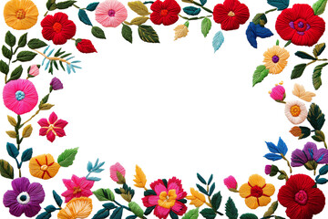 Embroidered frame with Mexican folk floral art isolated on transparent white background