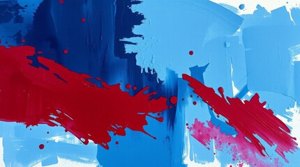 Bold acrylic painting featuring rich burgundy and deep blue, with textured brushstrokes