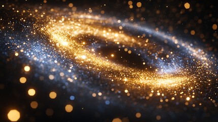 Golden Spiral Galaxy Swirling Brightly Cosmic Dust. AI Generated