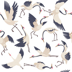Stork pattern. wild flying beauty stork. vector seamless background with birds.