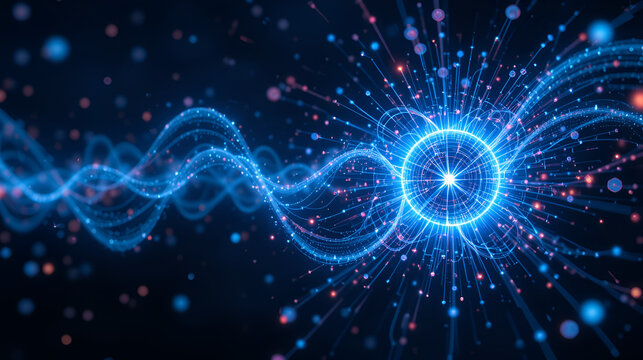 Quantum observation impact, wavefunction collapse, subatomic state dynamics, particle interaction, uhd, copy space for text,