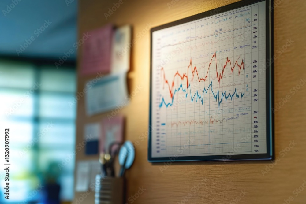 Aufkleber A whiteboard wall with a colorful chart and notes in a modern office setting