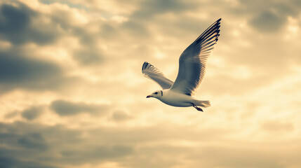 flying seagull. old picture filter