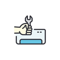 Air conditioner service colored icons, minimalist vector illustration ,simple transparent graphic element .Isolated on white background