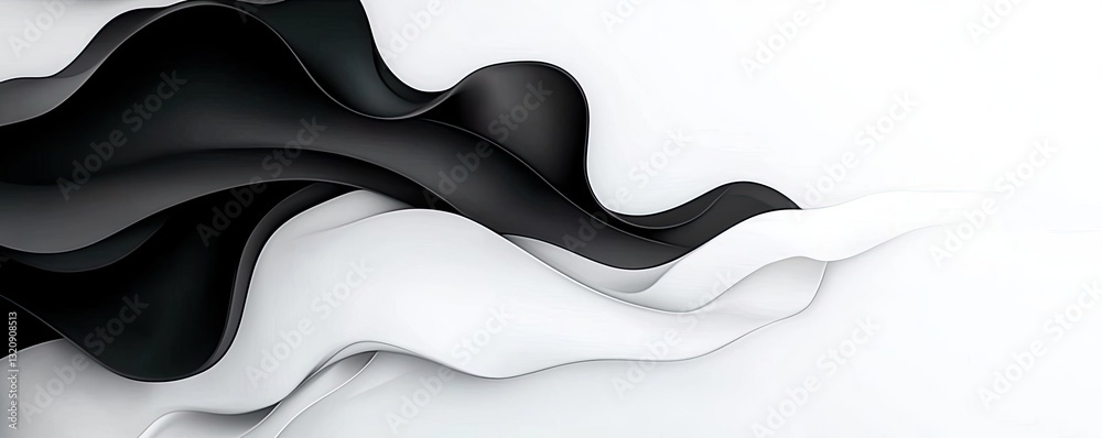 Poster Ink illustration abstract background concept. Abstract waves in black and white create a dynamic and modern visual effect.