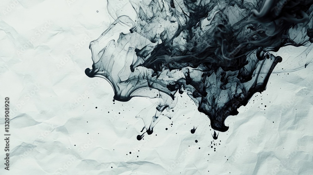Aufkleber ink illustration abstract background concept. abstract black ink swirl on textured white paper backg