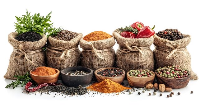 Colorful collection of various spices in jars including turmeric, paprika, and cumin perfect for culinary exploration