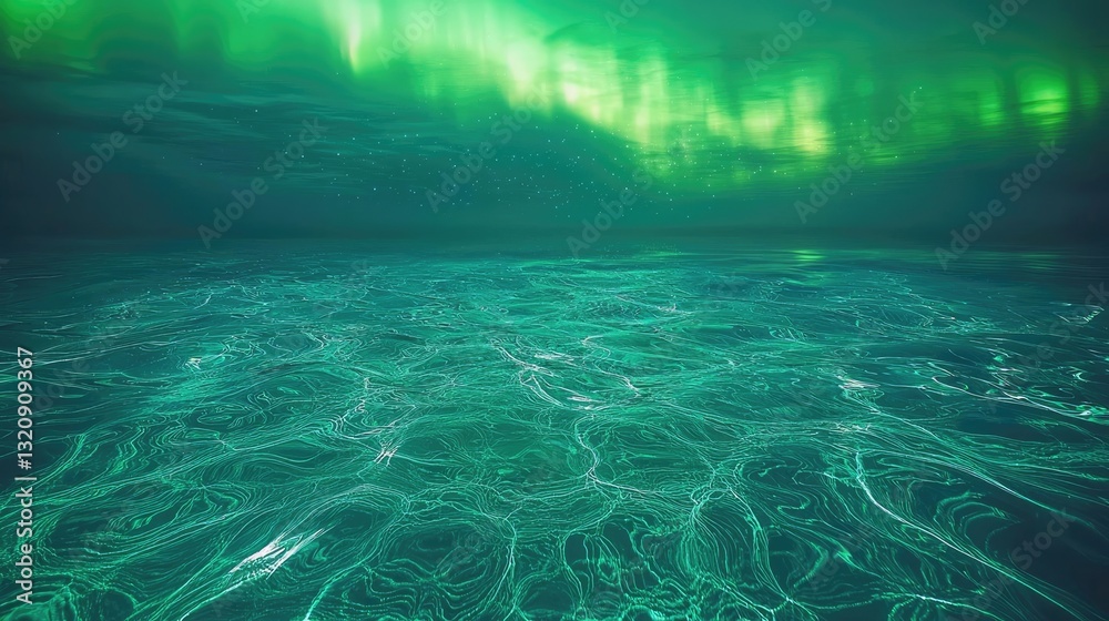 Poster seascape abstract background idea. a mesmerizing view of the aurora borealis over the serene ocean w