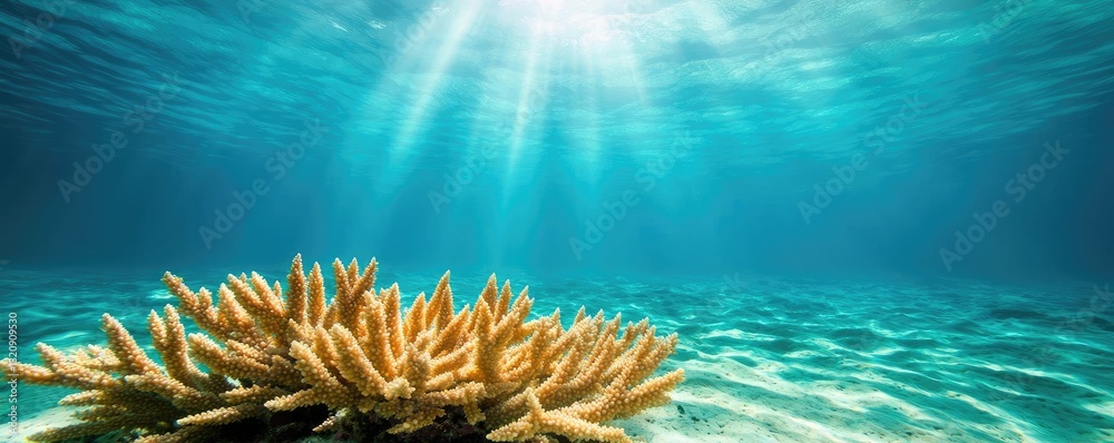 Poster seascape abstract background idea. vibrant underwater scene showcasing coral reef with sunlight filt