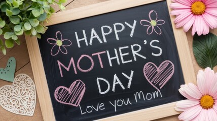 Happy Mother's Day Chalkboard Message with Flowers