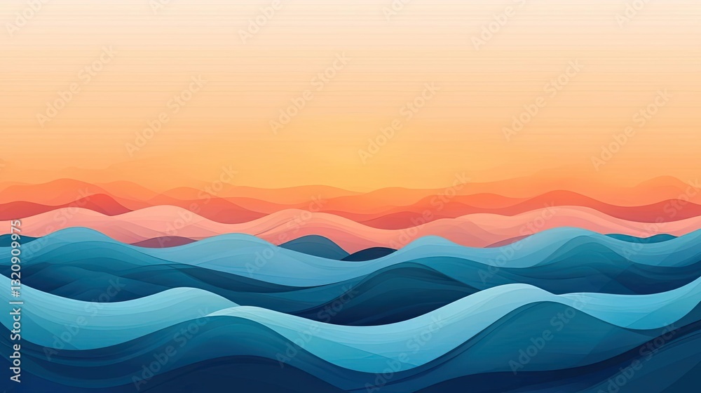 Poster seascape abstract background idea. vibrant abstract wave patterns blending blue, teal, and peach at 