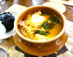 駅弁の土鍋で作った韓国料理の豆腐チゲ