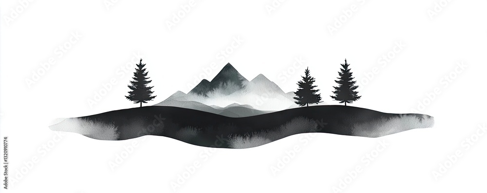 Aufkleber ink illustration abstract background concept. stylized black and white illustration of mountains and