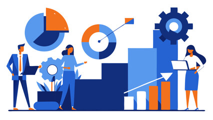 a team of business professionals analyzing data using charts and graphs, showcasing teamwork, success, and analytical skills