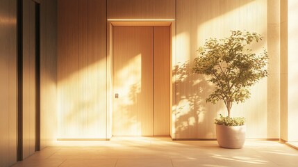 Modern Elevator doors of office or hotel hallway, Lobby interior, corridor in house with lift,Black elegant lift for passenger or cargo elevators,copy space.