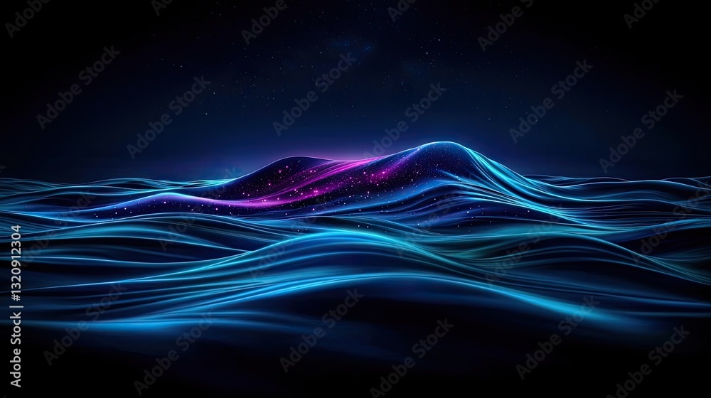 Poster Seascape abstract background idea. A vibrant abstract representation of waves illuminated by ethereal light.