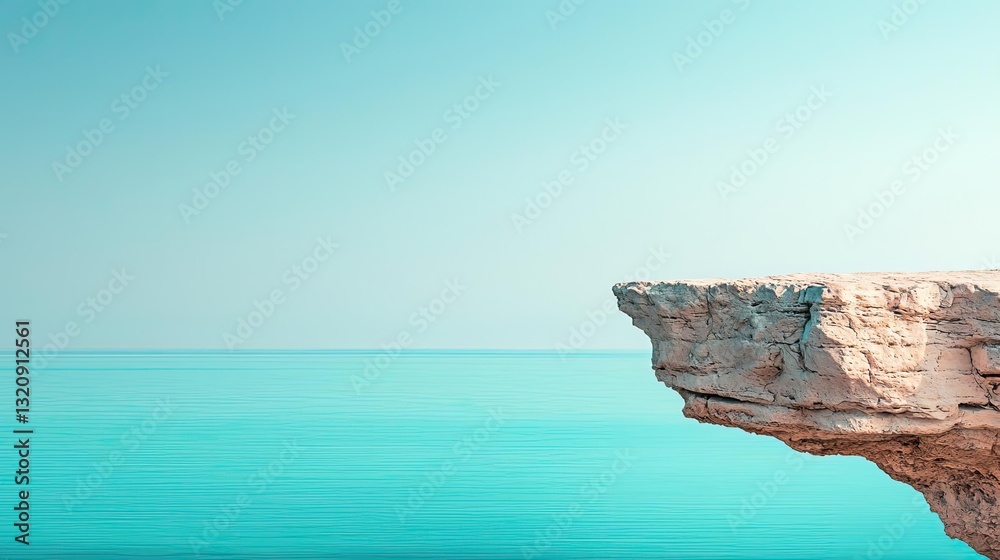 Poster abstract landscape background idea. a serene view of a rocky cliff overlooking a tranquil turquoise 