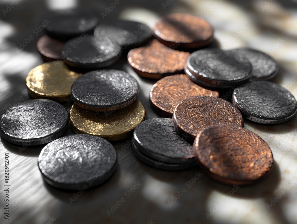 Aufkleber A stack of coins resting on a flat surface, great for illustrations and design projects
