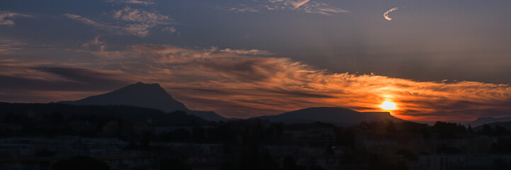 Sainte Victoire mountain in the light of a winter morning